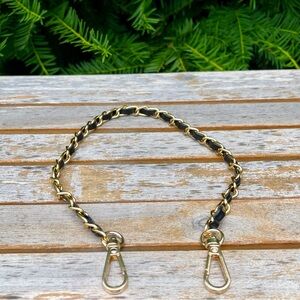 15.5" Gold Tone & Black Faux Leather Braided Wristlet Chain Strap